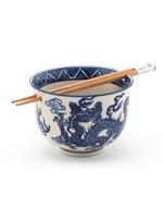 Blue Dragon Rice Bowl with Chopsticks