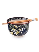 Tropical Leaves Rice Bowl with Chopsticks