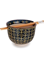 Black and Gold Rice Bowl with Chopsticks