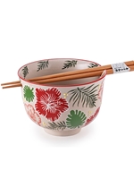 Hibiscus Flowers Rice Bowl with Chopsticks