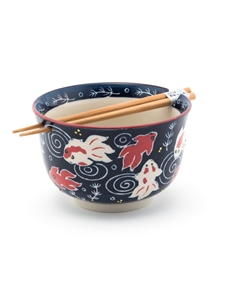 Goldfishes Blue Rice Bowl with Chopsticks