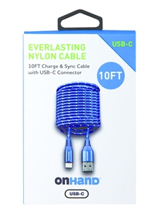 OnHand USB-C Charging Cable - Blue 10ft BP