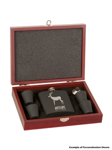 Flask Gift Set W/Box Black (Customizable)